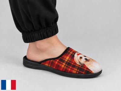 Chausson mule femme motif chien mignon original et confortable BOSSI loriane - fabrication France