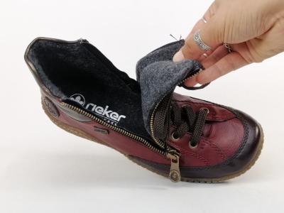 Chaussure montante femme confortable et souple RIEKER L7500 rouge double zip et lacets