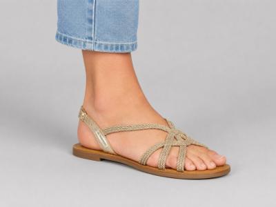 Sandale femme destockage TROPEZIENNES chomy à pas cher chic en cuir or
