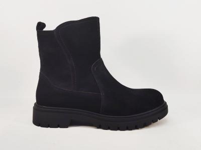 Boots fourrée femme pas cher cuir daim noir confortable et souple ARISE B972614