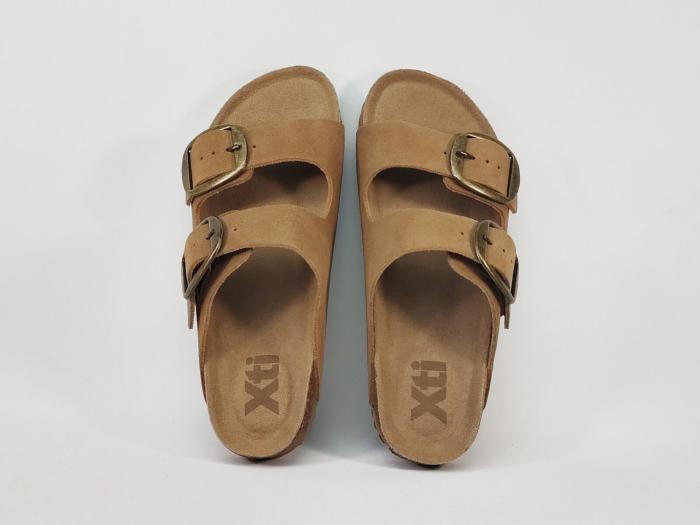 Claquette femme été cuir camel semelle mémoire de forme confortable destockage XTi 144039 pas cher
