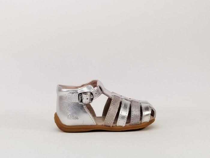 Chaussure d'été cuir argent pour fille bébé destockage ASTER Ofilie