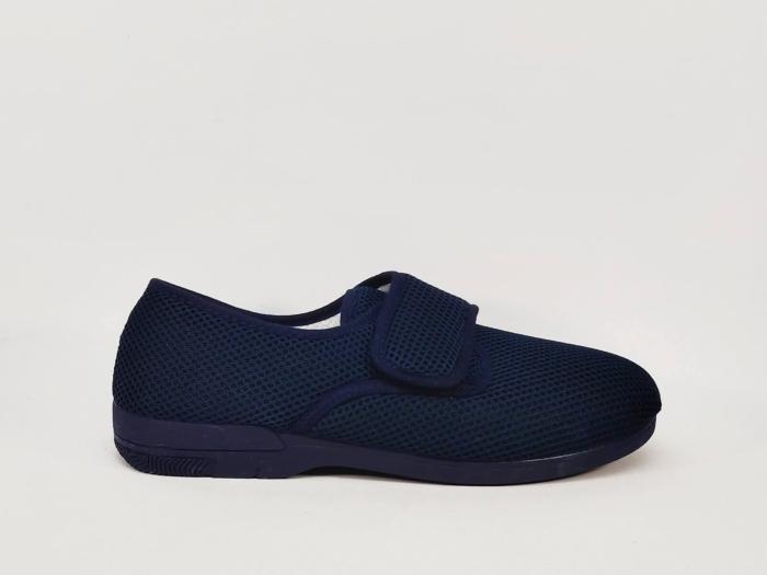 Chaussure homme pieds sensibles toile nid d'abeille marine souple pieds larges SOCA 0171 à scratch