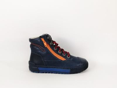 Chaussure montante KICKERS pirlzip cuir marine destockage double zip, lacets garçon