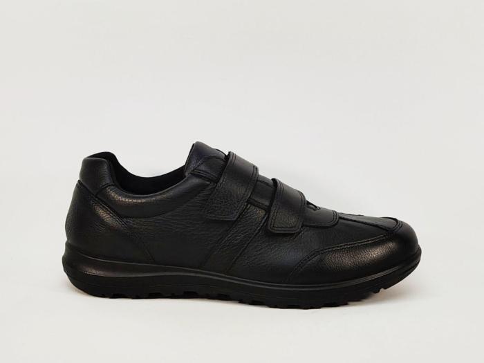 Chaussures homme pieds larges grand confort cuir noir à velcro destockage IMAC 851490