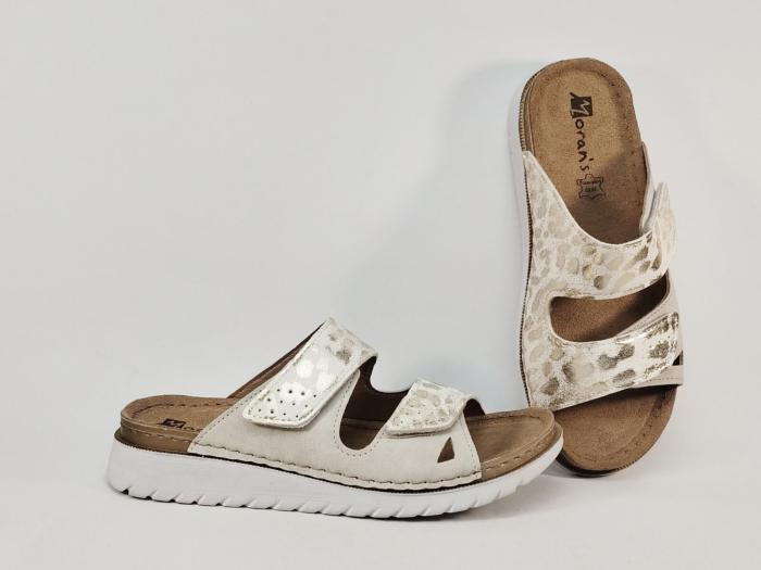 Mules femme confortables semelle cuir chic blanc argent à scratch MORAN'S dabure