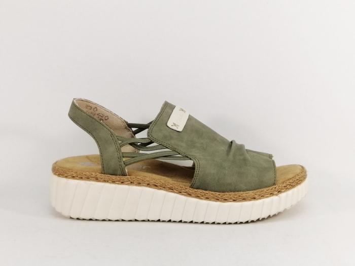 Sandale femme RIEKER 69262 pieds larges chic semelle confortable verte à élastiques