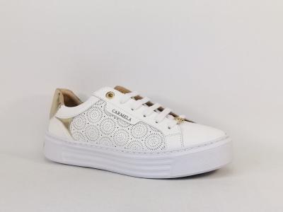 Sneakers femme chic confortable cuir blanc or destockage CARMELA 162058