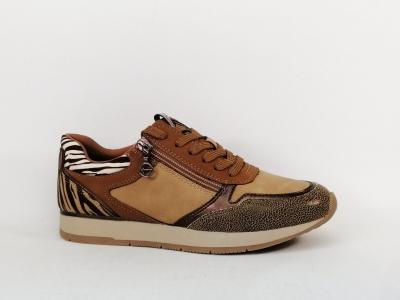 Basket femme tendance et confortable TAMARIS 23603-42 cognac zebre vegan
