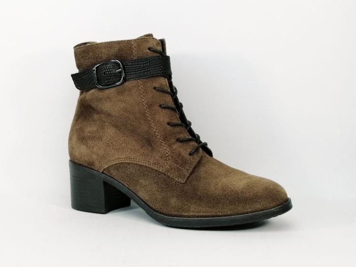 Bottine TAMARIS 25114 chic à talon cuir nubuck camel confortable pour femme