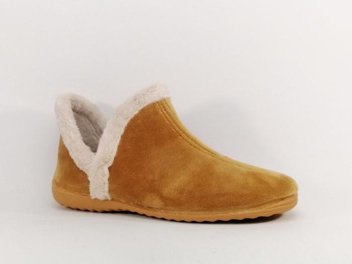 Chausson montant fourré femme velours camel SOCA 0355 fabrication Espagne