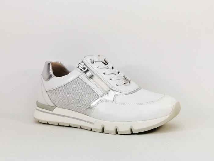 Chaussure femme pied large basket chic et confortable en cuir blanc CAPRICE 23725 largeur H