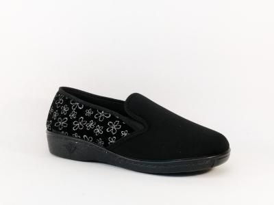 Mocassin femme pieds larges et sensibles en toile souple noir confortable BOISSY 6291