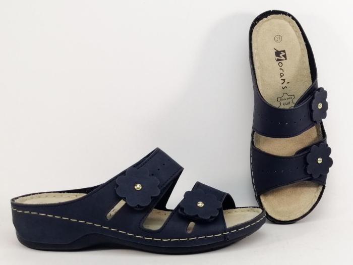 Mule femme compensée grand confort pieds sensibles larges marine MORAN'S passoa velcro