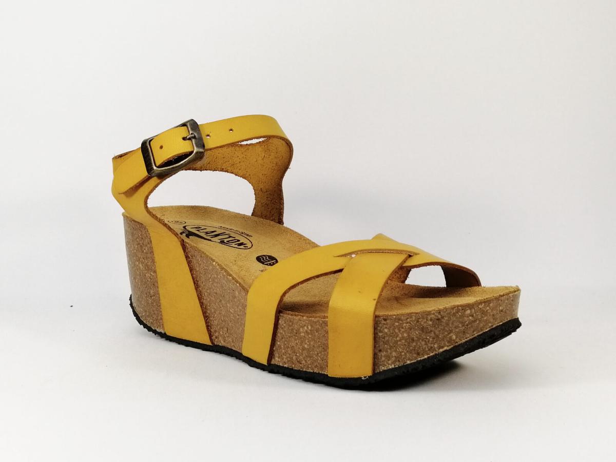 sandale compensée jaune moutarde