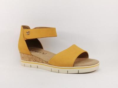 Sandale femme cuir jaune, talon ferm confortable largeur G CAPRICE 28701