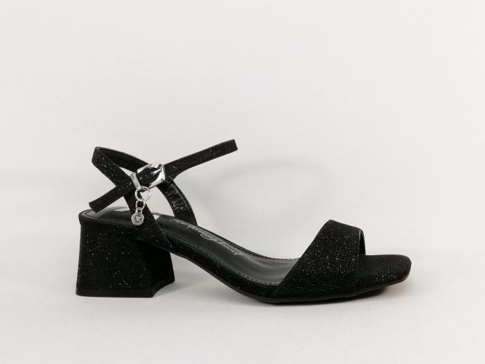 Sandale noire paillettes femme chic à talon carré destockage XTi 142346 tendance pas cher