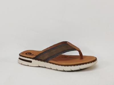 Tong homme cuir confortable ORLAND 26073 camel gris Fabrication Portugal