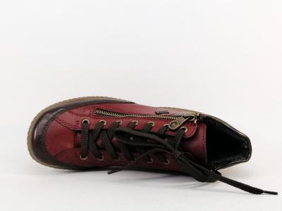 Chaussure montante femme confortable et souple RIEKER L7500 rouge double zip et lacets