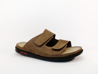 Mule homme confort cuir marron à scratch destockage NORWAY B880620 à pas cher