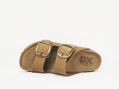 Claquette femme été cuir camel semelle mémoire de forme confortable destockage XTi 144039 pas cher