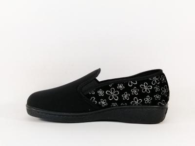 Mocassin femme pieds larges et sensibles en toile souple noir confortable BOISSY 6291