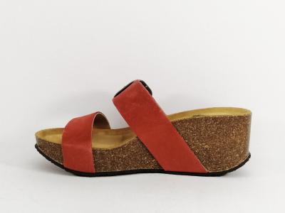 Mule compensée femme confortable cuir terracota PLAKTON so rock fabrication Espagne