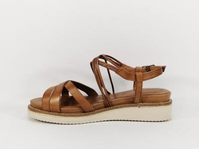 Sandale TAMARIS 28277 en cuir camel semelle compensée confort femme 