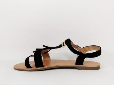 Sandale noire plate à frange femme CINK ME DM-HS759 à pas cher