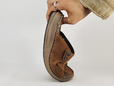 Mule homme confortable cuir marron à scratch pieds larges semelle épaisse MORAN'S tashat