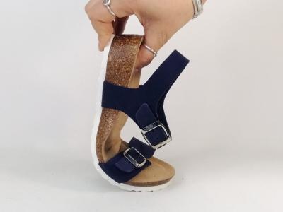 Sandale compensée femme semelle confort cuir marine à pas cher destockage MORAN'S jouty