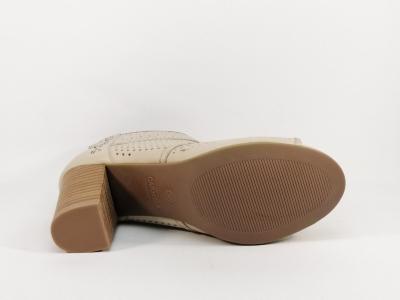 Bottine d'été tout cuir beige à talon haut destockage CARMELA 67181 femme