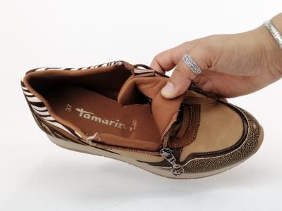 Basket femme tendance et confortable TAMARIS 23603-42 cognac zebre vegan