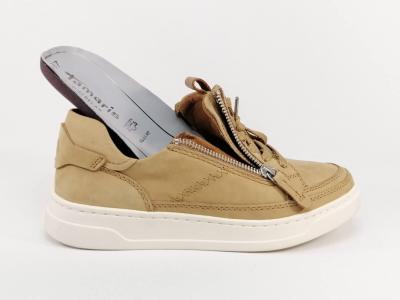 Basket tendance femme cuir camel chic et confort destockage TAMARIS 23707