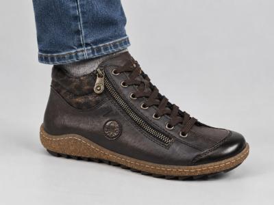 Chaussure montante femme RIEKER L7514 confort souple marron imperméable double zip et lacets