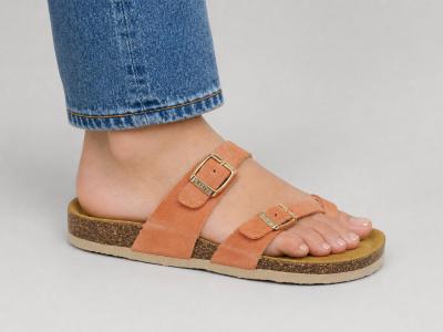 Claquette femme cuir corail semelle confortable mémoire de forme PLAKTON bombay afelpado