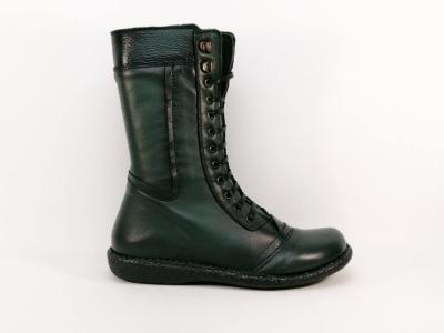 Botte femme cuir souple vert foncé à lacets BRAN’S 516 Fabrication Espagne 