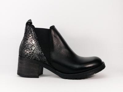 Bottine Femme en cuir noir à talon fabriquée en Espagne BRAN'S 13230FR