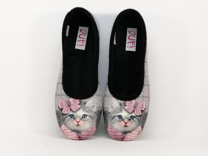 Chausson ballerine femme motif chat velours OUF CHIC & RELAX Trapile