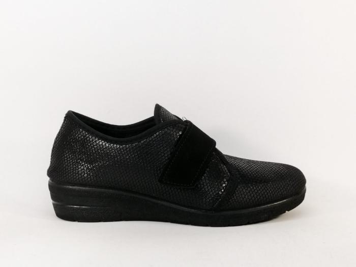 Chausson femme compensé noir à scratch pieds larges et sensibles ZEL'S 3820 à pas cher
