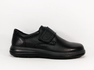 Chaussure homme grand confort cuir noir à velcro pieds larges sensibles destockage IMAC 251622