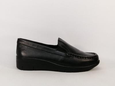 Mocassins femme compensés pieds sensibles grand confort cuir noir AYOKA dastor sans lacets