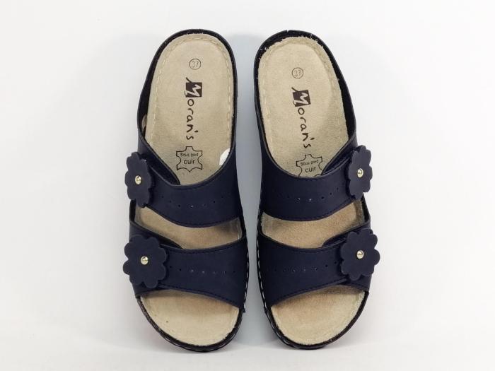 Mule femme compensée grand confort pieds sensibles larges marine MORAN'S passoa velcro