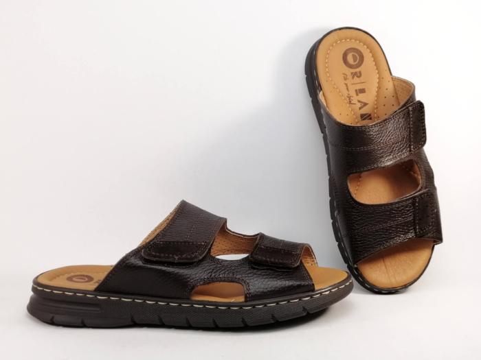 Mule homme pied large cuir souple marron confortable ORLAND 24001