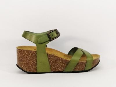 Sandale femme confortable compensée semelle bio tout cuir vert PLAKTON So Final