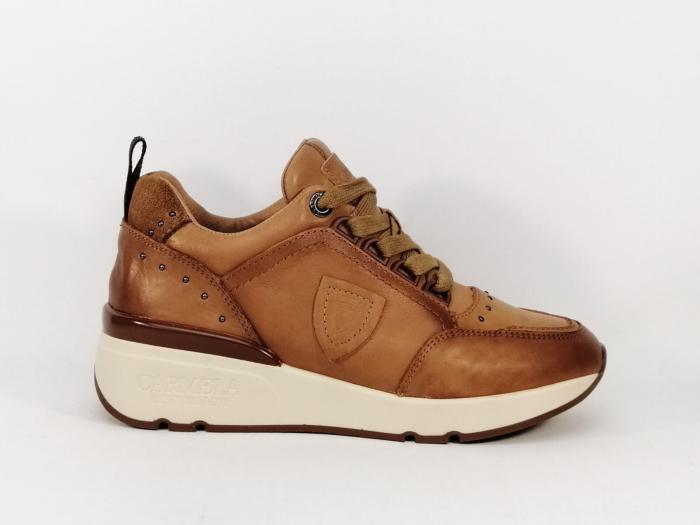 Sneakers compensée cuir camel destockage CARMELA 68039 femme à pas cher