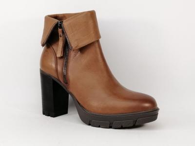 Bottines à talon haut femme destockage CARMELA 67916 cuir camel