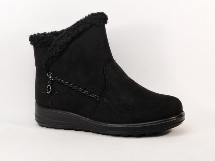 Bottines fourrées femme pas cher noires SWEET'R crucho confortables à zip