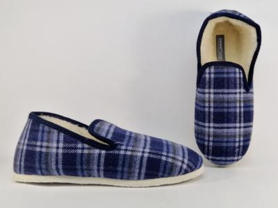 Charentaise homme semelle feutre pas cher  carreaux SWEET'R sakis bleu marine fourr