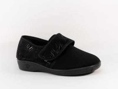 Chaussure femme pieds larges et sensibles en toile noire souple à velcro BOISSY 6297 confort